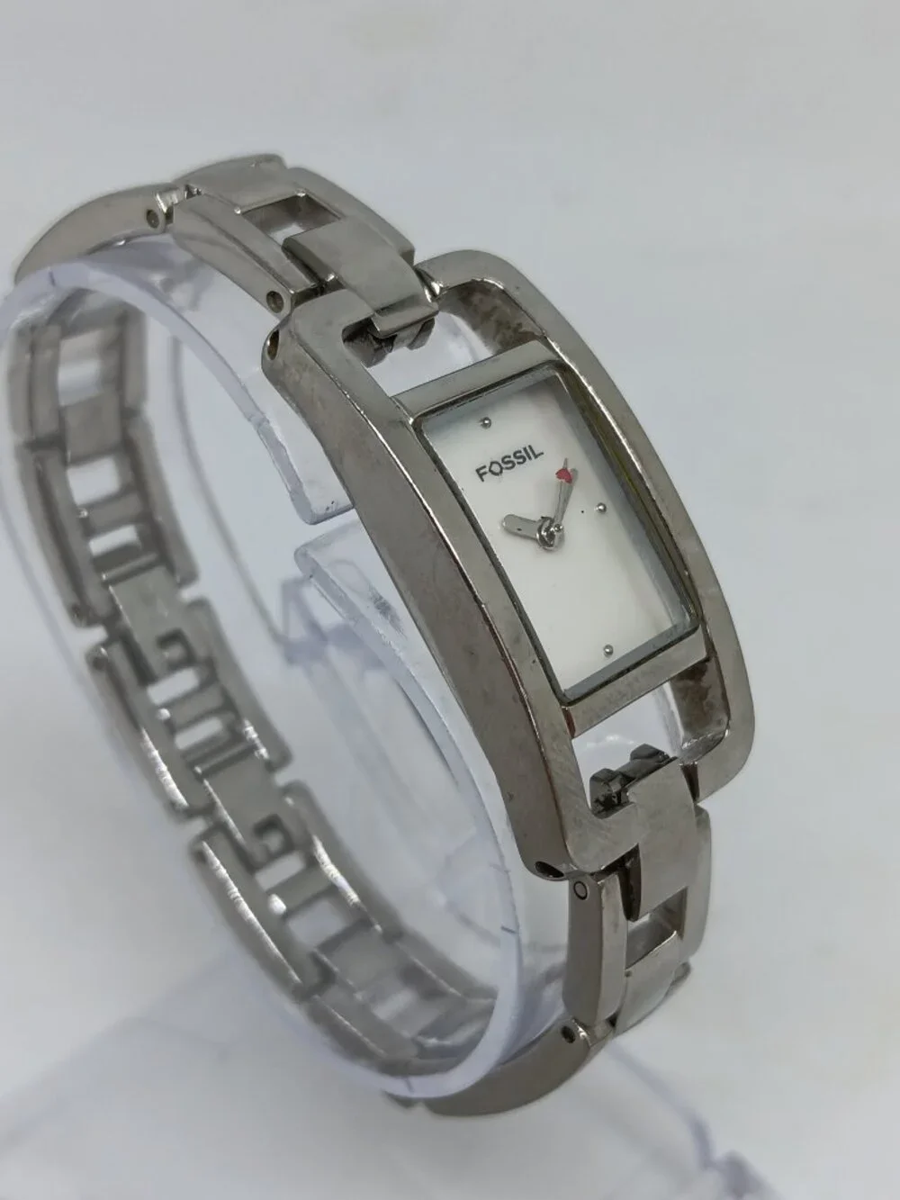 VINTAGE 2000s Fossil f2 ES-1016 Women's 17mm x 35mm Silver Tone MOP Dial Watch